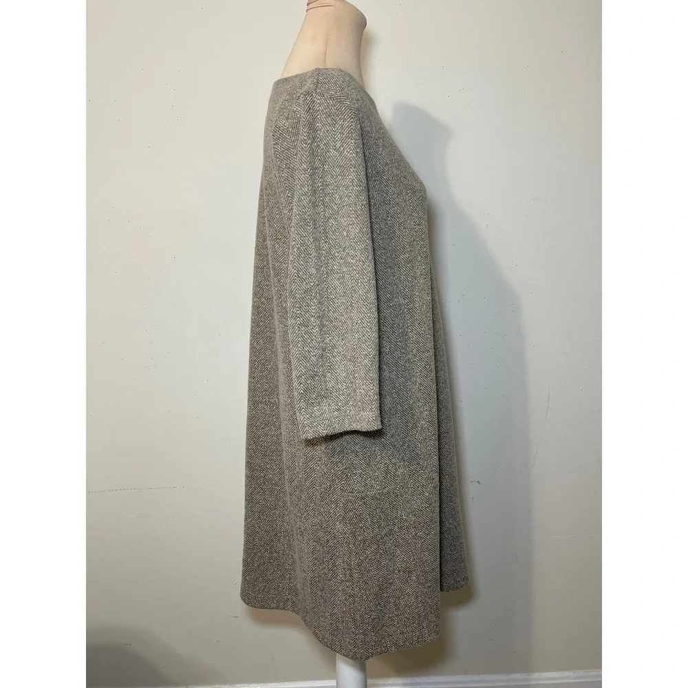 J. Jill Herringbone Shift Dress M Petite Brown Tweed 3/4‎ Sleeve Mod Academic